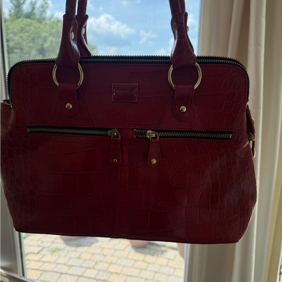 Modala Red Croc-Embossed Satchel.  Promoted by Princess of Wales' sister - Picture 1 of 3